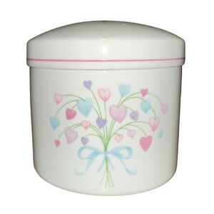 Vintage FTDA 1987 Hearts & Ribbon Bouquet Ceramic Canister, Cottage Core